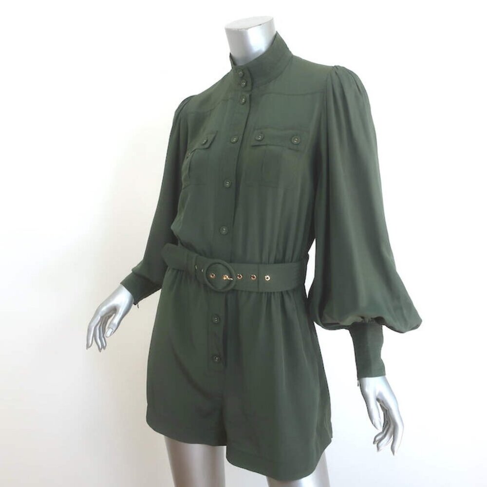 Zimmermann Espionage Utility Belted Romper Army Green Silk Crepe de Chine Size 1 - Picture 2 of 8
